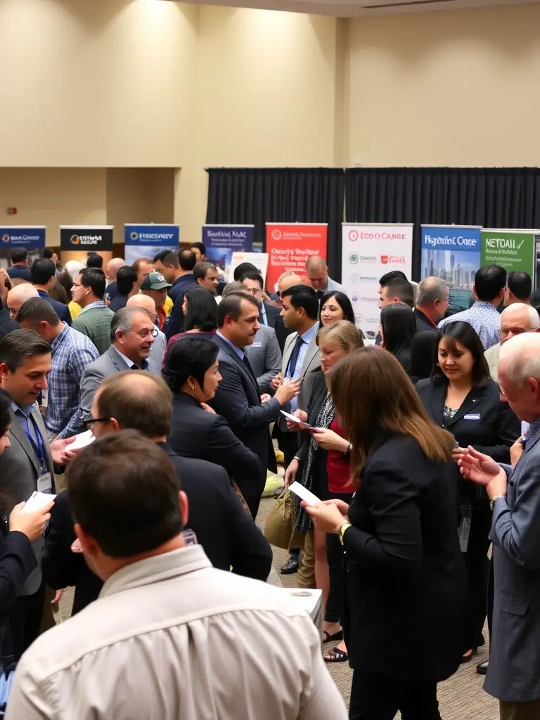 A diverse group of Hispanic business owners networking at a Colorado Hispanic Chamber event, fostering connections and collaborations.