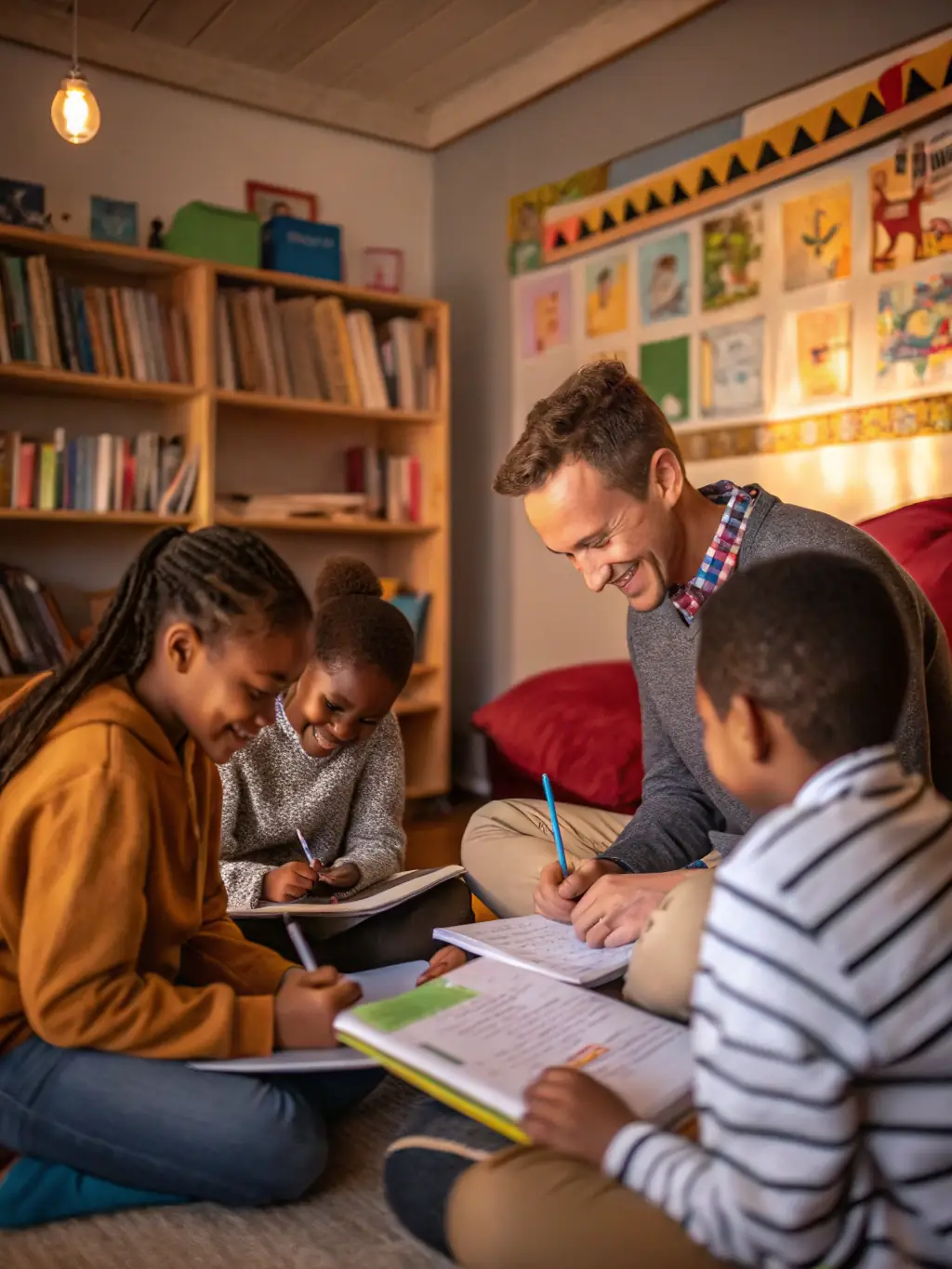 A photo of chamber members partnering with a local school to provide mentorship to students, showing mentors interacting with students in a classroom setting.